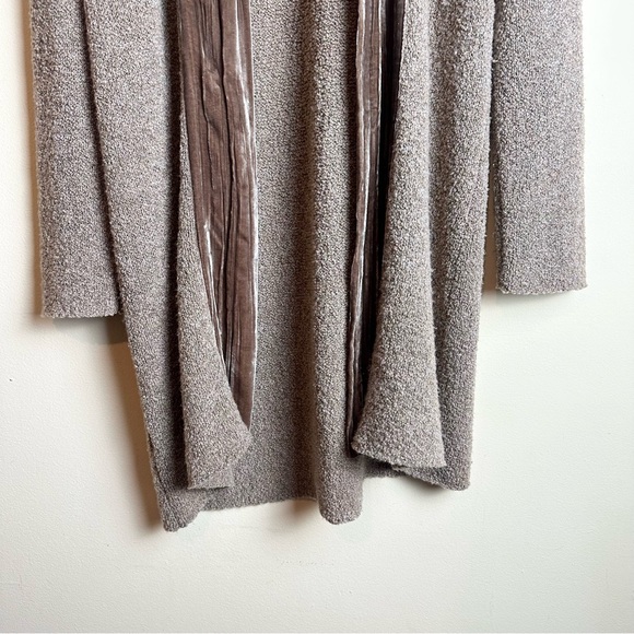 J. Jill Velvet Trim Merino Wool Silk Blend Brown Cardigan Duster Size Medium - Picture 4 of 16